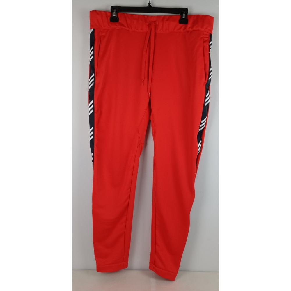 Adidas Basketball Club Men's 2XLT Red Black Stripe Drawstring Zip Ankle Pants